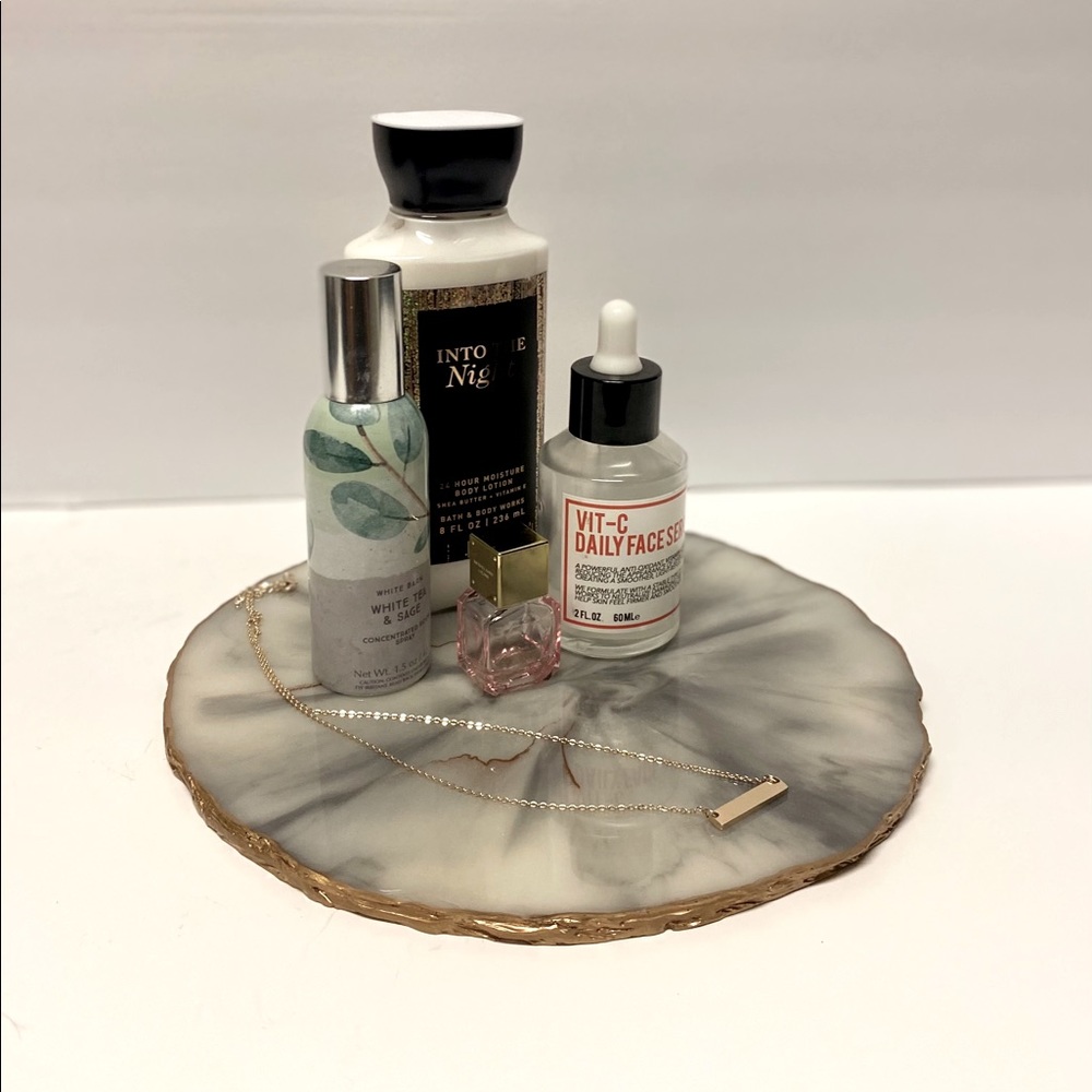 Resin Marble Tray with Gold Edges